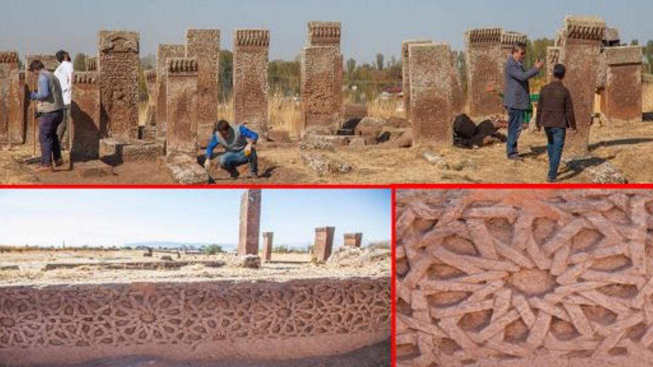 AHLAT SELÇUKLU MEZARLIĞINDA YENİ MEZAR TAŞLARI GÜN YÜZÜNE ÇIKARILDI  