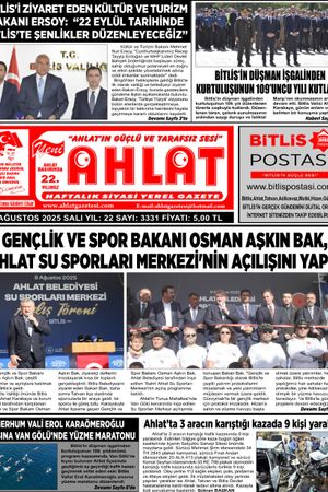 12 AĞUSTOS 2025 YENİ AHLAT GAZETESİ
