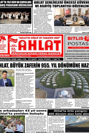 18 AĞUSTOS 2026 - YENİ AHLAT GAZETESİ
