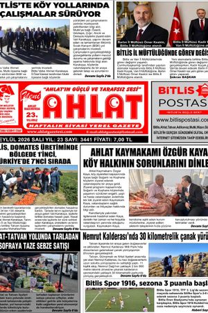 08 EYLÜL 2026 - YENİ AHLAT GAZETESİ
