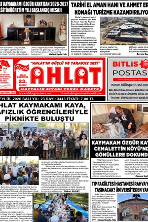 15 EYLÜL 2026 - YENİ AHLAT GAZETESİ