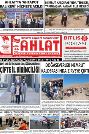 18 EYLÜL 2026 - YENİ AHLAT GAZETESİ